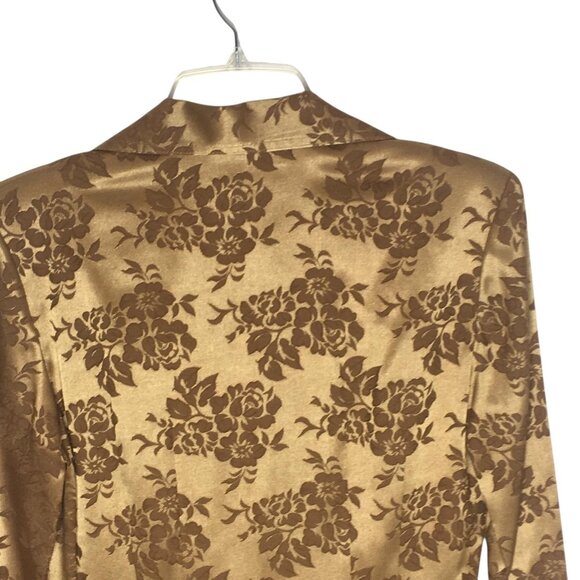 A. Byer Jacket Womens Medium Gold Brown Floral Jacquard Satin Tie Waist Blazer - Picture 13 of 16